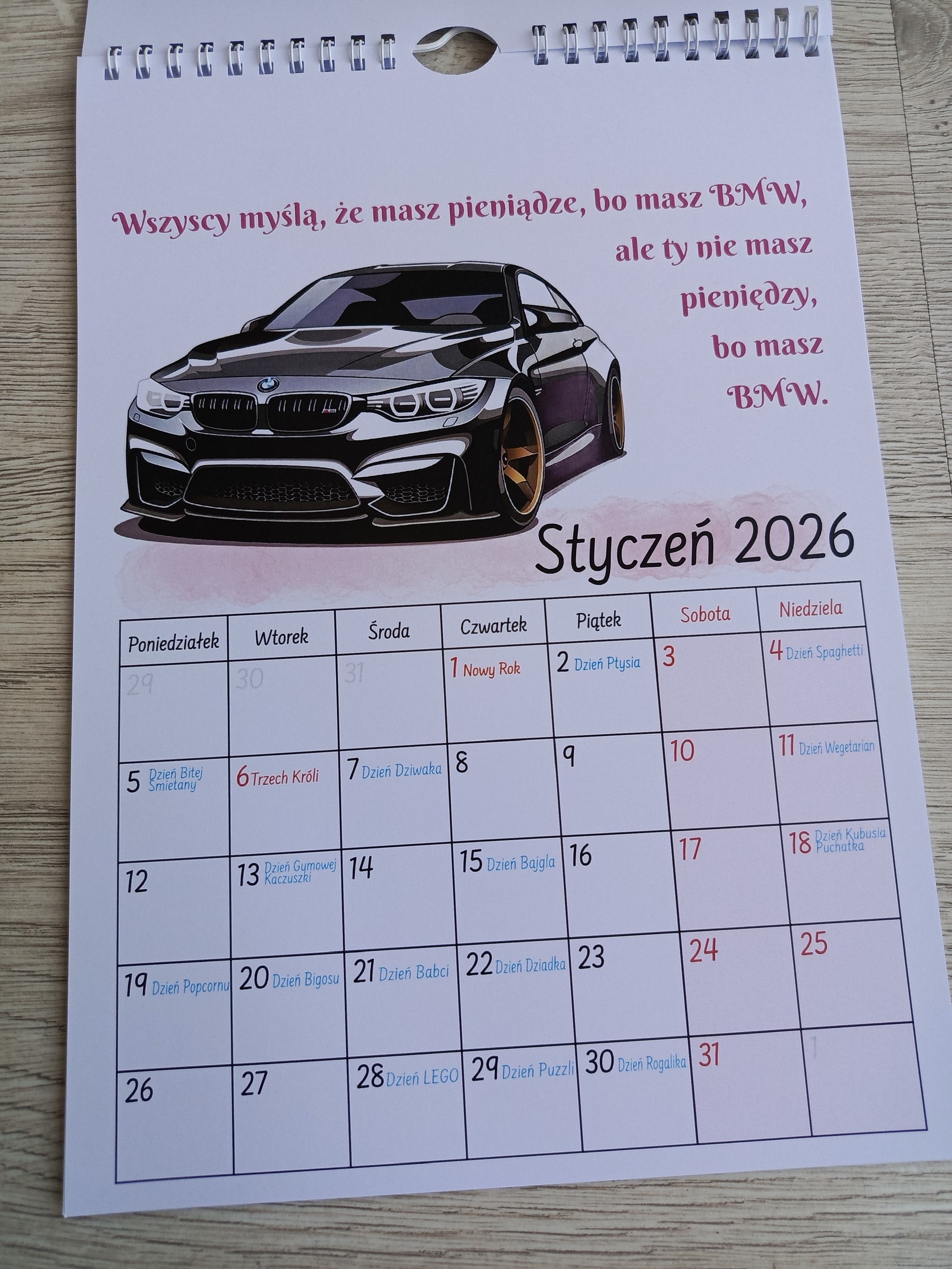 Kalendarz A4 na ścianę BMW
